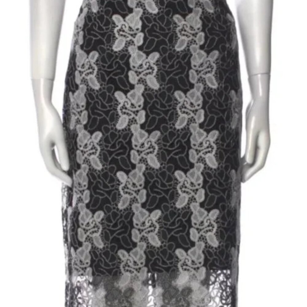 DVF Fall 2017 Ready-to-wear Collection Lace Black White Floral Midi Skirt M $328 - Picture 9 of 11